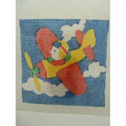 canevas motif PERSONNAGE HELICOPTERE 20x20 cm