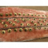 ruban velours saumon brodé avec perles rondes et oeillet métal bronze 7 cm